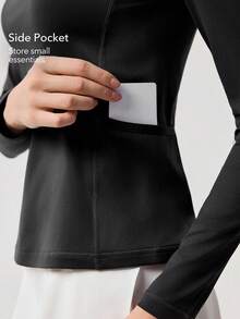 OutZeal 女士运动T恤瑜伽健身上衣柔软弹力修身长袖圆领 - 黑色 - 查看 3