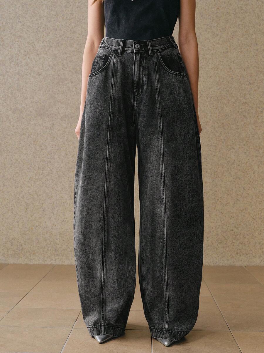 Anewsta Jeans décontractés amples et rétro en denim pour le printemps/été, pantalon évasé noir déchiré et traînant pour les vacances - Noir - Voir 1