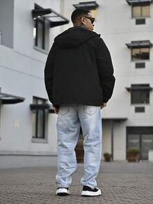Devon Thys Men's Long Sleeve Hooded Drawstring Soft Shell Wind & Water Resistant Jacket, Sports Casual With Front Large Pocket, Side Zipper Pockets, Suitable For Daily Wear, Popular Model, For Fall - Black - View 5