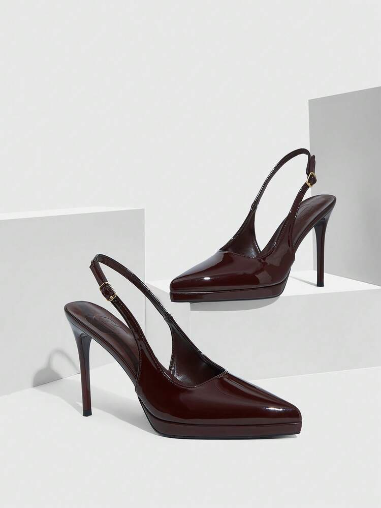 CUCCOO SZL Women Shoes Women's Pointed Thin High Heels Brown Heightening Water Platform Women's High Heels Shoes Slingback Shoes Wedding Party Banquet Nightclub Stylish Simple High Heels Women's Shoes Valentine's Day