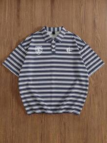 TOKVUE Men's Striped Letter Print Casual Versatile Commuting Short Sleeve Polo Shirt - Multicolor - View 3