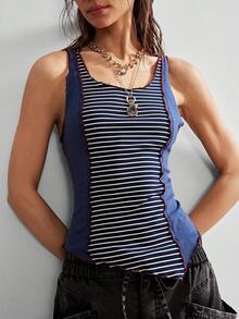 Bohemela Women's Casual Striped Fitted Knit Camisole - Blue - View 5