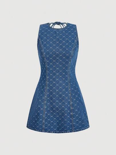 Sweetra Women's Fashionable Casual Elegant Versatile Sleeveless Denim Dress