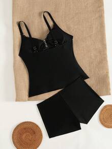 Swim Lushoire Swim Chic Sea-D Women Black & White Striped Adjustable Strap Tankini Bikini Set - Black and White - View 4