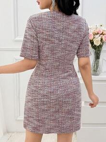 DAZY Women's Elegant Round Neck Textured Faux Pocket Midi Dress, Summer Wedding Guest Dress Sundress - Pink - View 2