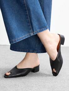 CUCCOO BIZCHIC Giày mules bít mũi, gót chunky màu đen, kiểu dáng đơn giản và đa năng, thích hợp cho công sở và đi làm. - màu đen - Xem 4