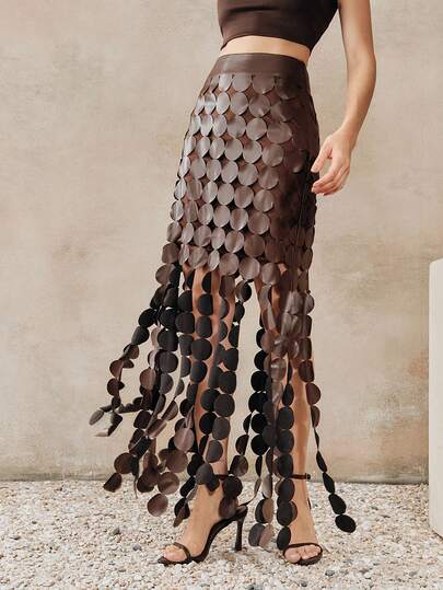  Anewsta New Elegant Hollow Polka Dot Vacation Style Skirt, Retro Chic Textured Tassel Fashionable Versatile Skirt For Women