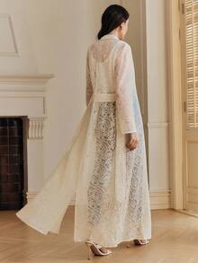 Anewsta 女士新款修身优雅蕾丝风衣 - 杏色 - 查看 2