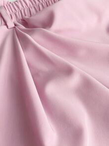 Maweii Plus Size Women Pink Draped Wide Leg Shorts - Pink - View 7