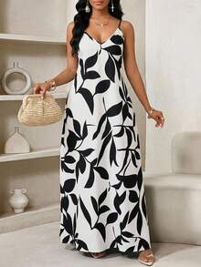 SHEIN Lady 女士度假植物印花口袋休闲连衣裙 - 彩色 - 查看 4