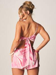 MISSGUIDED Asymmetric One Shoulder Pink Swirl Pattern Crop Top With Bow Tie Detail - Multicolor - View 2