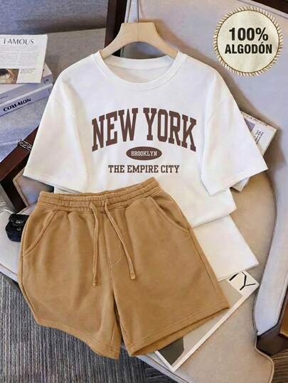 2 piezas Conjunto Casual short y playera estampado corazon estilo romantico casual Comodidad y Estilo para Tu Día a Día