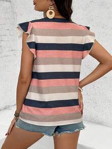 SHEIN Camisa de maternidad casual de cuello en V a rayas y manga corta - Multicolor - Ver 2