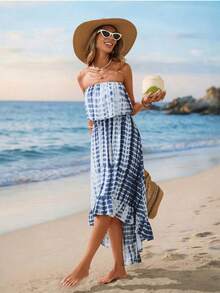 Sylviya Women's Casual Tie-Dye Ruffled Hem Tube Dress For Vacation,Vacation - Multicolor - View 4