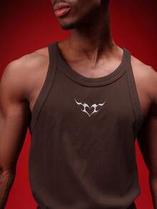 SUMWON Men's Muscle Fit Ribbed Tank Top With Embossed Metallic Heart Graphics Sleeveless Undershirt Summer Casual Wear - Chocolate Brown - View 1