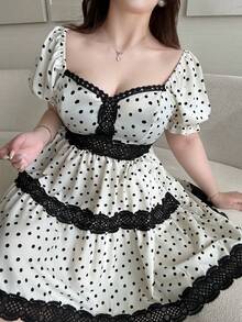 Vibekara Black,Summer,1920s Flapper,Date Night Off The Shoulder Wedding Guest Graduation Evening Formal Women Dresses Birthday Party Elegant Retro Polka Dot - Black and White - View 3
