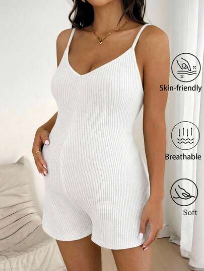 SHEIN Summer Outfit  White Knit Jumpsuit For Everyday Wear, Made Of Super Soft, Comfortable, And Highly Elastic Fabric.  Adjustable Strap Solid Color Maternity Jumpsuit White Romper For Women Bodysuit Romper Bodysuits For Women Romper Body Suits For Women Bodysuits For Women Tummy Control Body Suit Romper White Body Suit Women Tummy Control Romper Jumper For Women One Piece Body Shaping Dress Body Suits For Ladies Jumpers For Women One Piece Sexy Outfits For Women Workout Bodysuit Yoga Jumpsuit Y2k Jumpsuit Womens Playsuits Summer Woman Body Suit Women Vacation Outfit Sets Seamless Jumpsuit Body Shaping Bodysuit