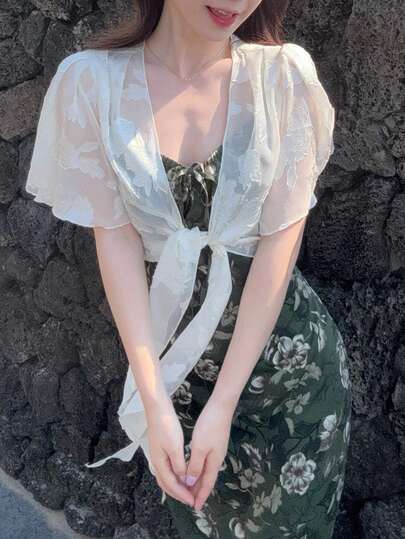 DAZY Women's Fashionable Vacation Sheer Tie-Up Lightweight Jacket, Summer