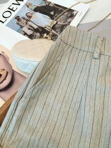 Franclia Women's Fashionable Slim-Fit Long Suit Pants Striped Women's Trousers Women's Casual Commuter Suit Pants Women's Trousers Casual Khaki High Waist Slim Fit Cropped Work Pants Women's Skinny Pants Women's Pants Women's Bottoms Autumn Spring Trousers Summer Trousers Women's Casual Pants Casual Slim-Fit Suit Pants Loose-Fit Pants Women's Casual Business  High Waist Pants Everyday Casual Wear Urban Teacher's Professional Wear Khaki Pants Striped Women's Trousers Spring Clothing Summer Clothing - Khaki - View 3