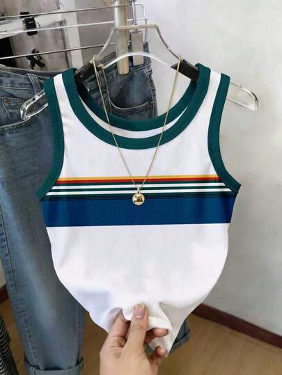 Resyla Colorful Striped Digital Print Women's Sleeveless Tank Top