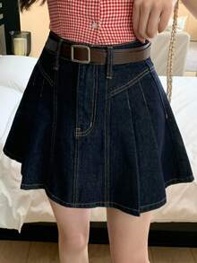 DAZY Casual Loose Design Washed Denim A-Line Skirt For Women, Spring/Summer - Blue - View 1