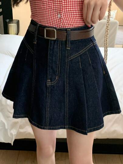 DAZY Casual Loose Design Washed Denim A-Line Skirt For Women, Spring/Summer