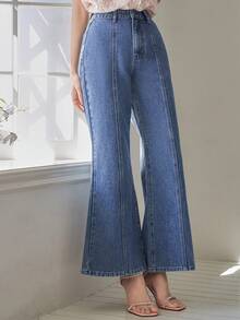 DAZY 女士休闲喇叭牛仔裤 - 藍色 - 查看 3