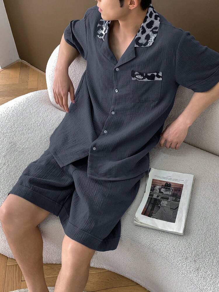 Men's Summer Colorblock Short Sleeve Top And Shorts Pajama Set