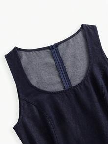 MOTF PREMIUM WOMEN'S SPRING/SUMMER NATURAL ASYMMETRIC A-LINE HOLLOW OUT EMBROIDERED MIDI DENIM DRESS - Navy Blue - View 4