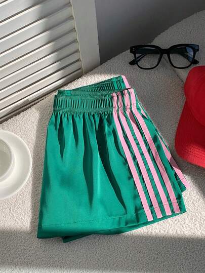 Comfortcana Quần short thể thao dáng rộng, chất liệu satin bóng, có dây rút, dành cho người có thân hình mũm mĩm.