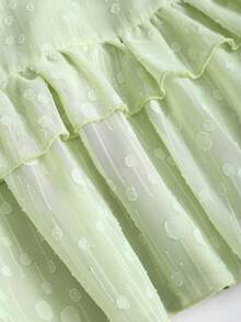 Sweetra 春夏新款褶皱胸部吊带腰部层叠下摆连衣裙，清新甜美风格，适合外出、生日派对等场合 - 綠色 - 查看 5