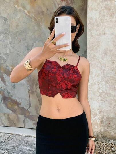 EastFlair Neo-Chinese Style Jacquard Sexy Mini Camisole