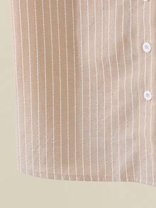 Franclia Áo kiểu nữ mới, họa tiết kẻ sọc, tay loe, cổ tròn, viền bèo nhún, phong cách thanh lịch thường ngày, mùa xuân/hè. - Màu Khaki - Xem 5