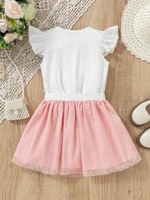 女童印花荷叶边下摆T恤和粉色裙子套装 - 彩色 - 查看 2