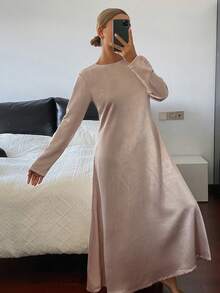 DAZY Satin Shiny Backless Criss-Cross Strap Loose Women Nightgown - White - View 6