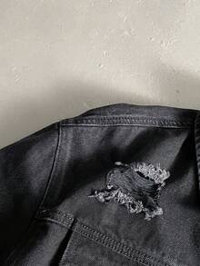 StoneGrade 男士长袖单排扣破洞牛仔夹克和黑色牛仔裤套装外出通勤工作都市秋季服装 - 黑色 - 查看 6