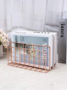 1pc Modern Minimalist Metal Book Shelf With 3 Storage Baskets, School Stuff ,Nordic Style Rectangular Magazine & Newspaper Organizer Box For Home Office Decor - Multicolor - View 14