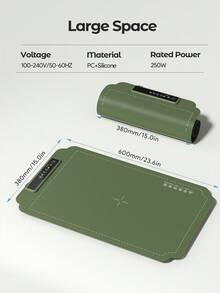 Teckwe 电加热砧板食物保温盘 | 带耐热垫的食物保温垫，10秒快速加热，24x15英寸，5档温度，4个定时器，儿童锁，自助餐食物保温器 - 美规插头 - 美規A型插(110-127V) - 查看 7
