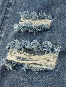 SHEIN 少女Y2K街头风休闲做旧不对称腰身柔软舒适浅蓝色牛仔裤，百搭日常穿搭，2025春夏新品上市 - 中等水洗藍 - 查看 3