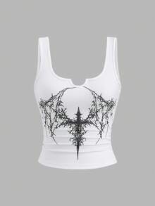 Sweetra 2pcs Women Gothic Cross Print Casual Versatile Daily Wear Tops - Multicolor - View 4