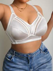 DesireSculpt Sujetador inalámbrico con encaje romántico y recogido para mujer de talla grande - Blanco - Ver 5