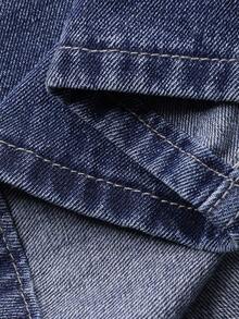 FRIFUL 女士纯色简约上衣和牛仔裙套装 夏季 - 藍色 - 查看 7