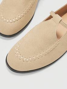 CUCCOO BIZCHIC New Retro Loafers Small Leather Shoes Round Toe Flat Bottom Slip On Buckle Commuter Shoes Women - Apricot - View 8