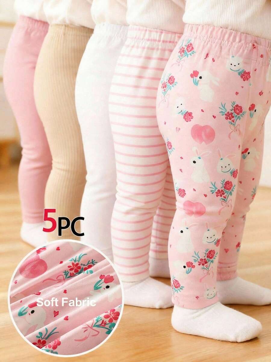 SHEIN 5件套新生女宝宝打底裤礼盒套装,包含纯粉色、粉色条纹、纯白色、浅黄色和卡通印花款式,面料柔软舒适,适合日常穿着,实用又甜美。这款婴儿裤套装包含多条女宝宝打底裤,男女宝宝通用,适合春季新生儿穿着。 - 淺粉色 - 查看 1