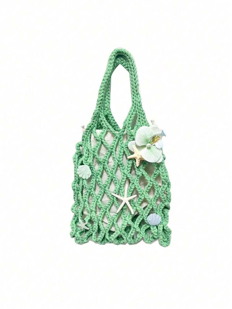 1 Hollowed-Out Woven Seashell And Starfish Tote Bag, Summer Resort Style Beach Bag, Niche Handbag/Shoulder Bag - Multicolor - View 8