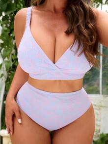 Swim Mod Große Größen Damen Floral strukturierter minimalistischer eleganter Badeanzug Set für Strand & Pool - Verschiedenfarbig - Übersicht 6