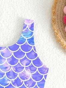 Girls One-Piece Swimsuit With UPF 50+Sun Protection, Quick Drying Bathing Suit 4-7Y Girl Mermaid Kids Blue Suits For Seashell 1 Piece Uv Swimwear - Multicolor - View 3