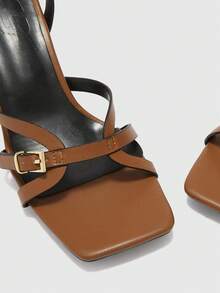 CUCCOO BIZCHIC Women's Simple Fashion Square Toe Stiletto Sandals - Brown - View 8