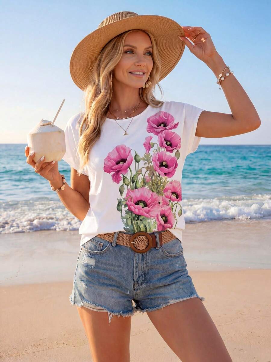 Sylviya Casual Simple Design Round Neck Blouse For Women, Suitable For Summer - White - View 1