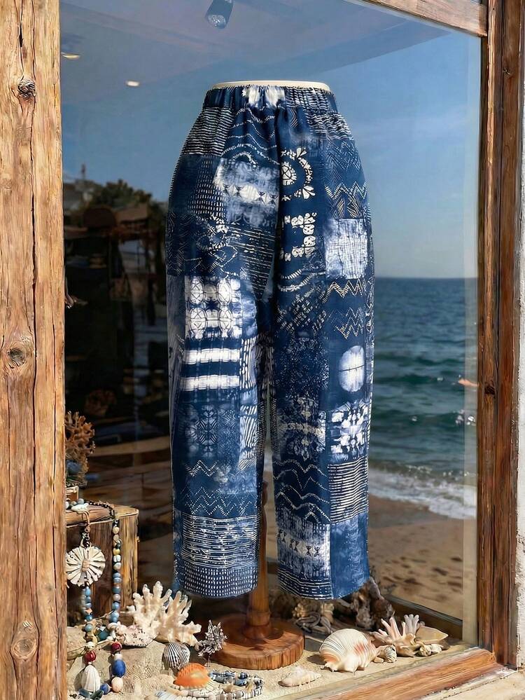 Plus Size Patchwork Print Casual Pants\Summer\Vacation Summer Outfits Summer Clothes  Spring  Spring Outfit Women Spring Clothes Country Style For Women Beach Outfits For Women  Beach Vacation Outfits For Women Seaside Retro Mannequin Window Display